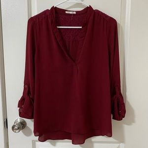 Casual red wine blouse with long sleeves